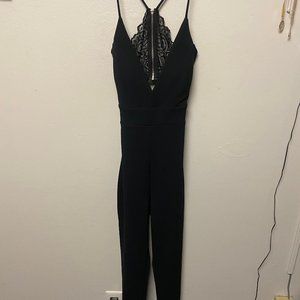 Long Black Deep V Neck Jumpsuit With Lace Back